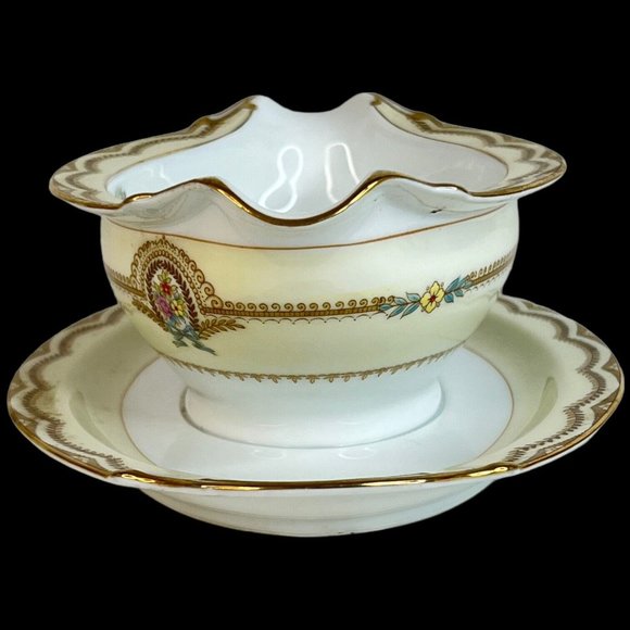 Vintage Noritake China Serena Gravy Boat With Attached Underplate Dish Floral - Picture 4 of 7